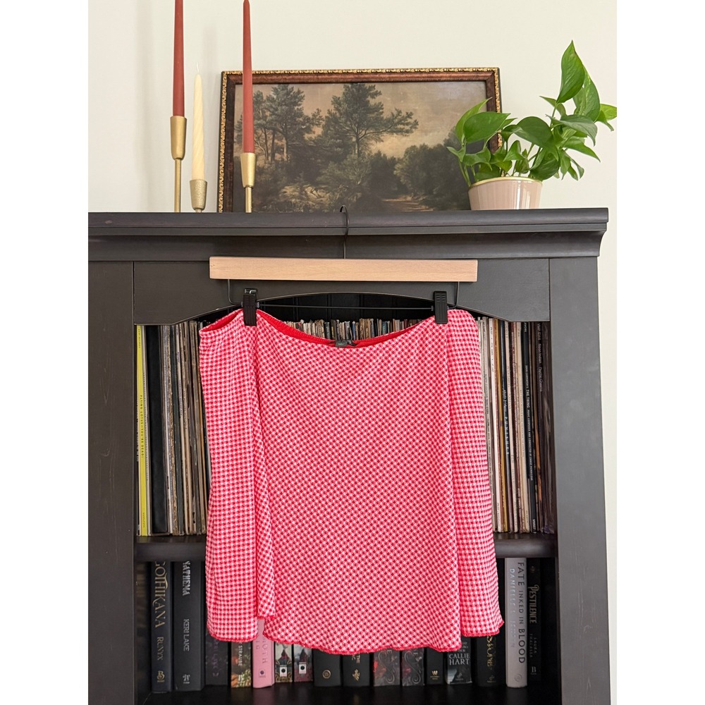 NWT Wild Fable Gingham Mini Skirt L Red White Plaid High Waisted